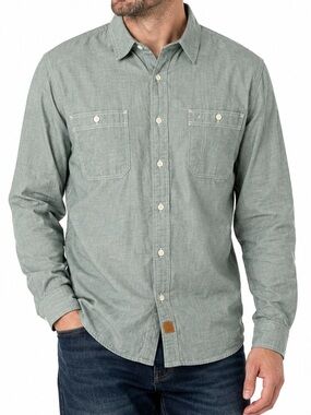 Dubinik Mens XL Sage Green Chambray Work Shirt Button Down Utility